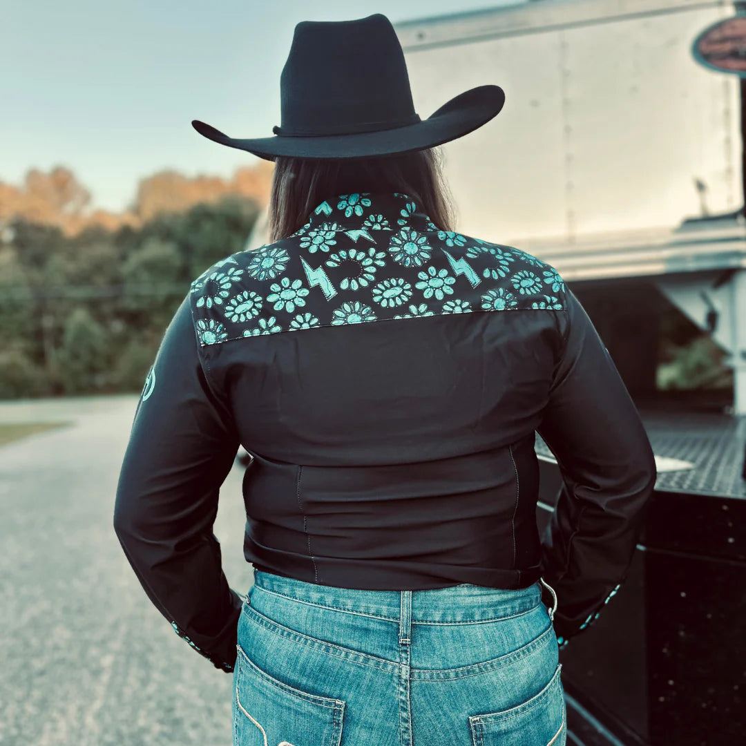 Rocket Donkey Black Turquoise Rodeo Shirt