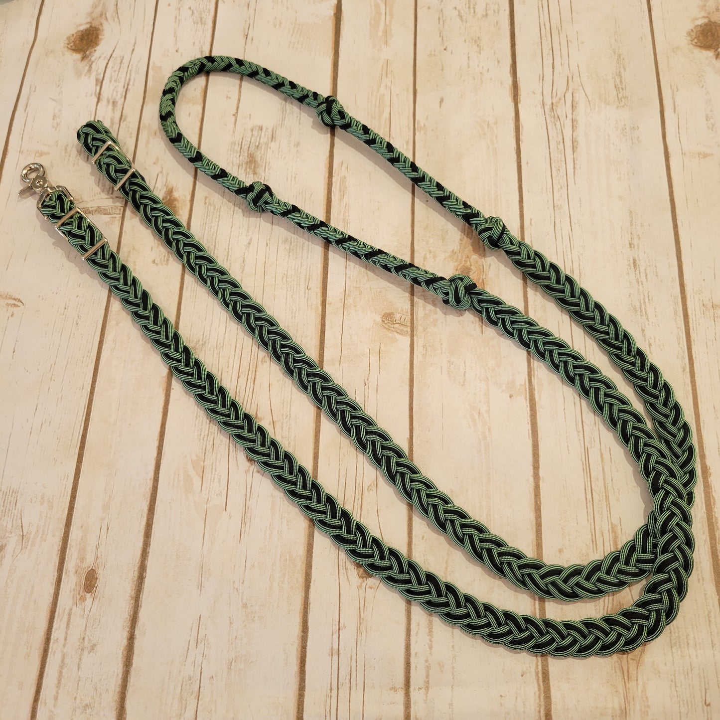 Sage/Black Braided Barrel Rein