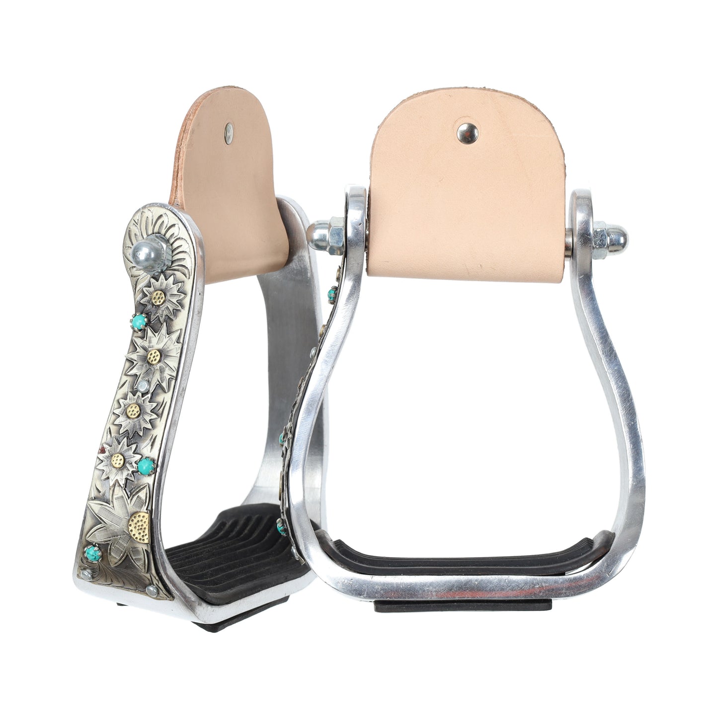 Turquoise & Floral Offset Barrel Stirrups