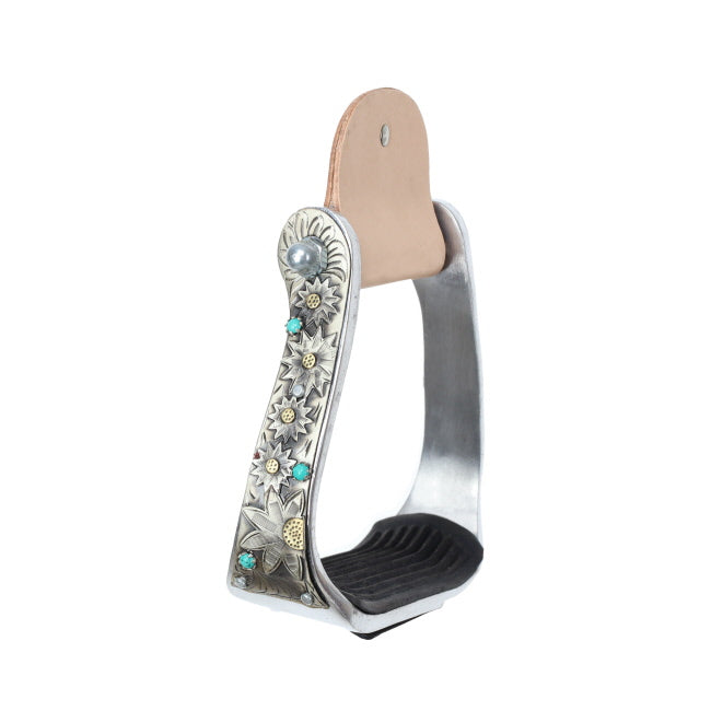Turquoise & Floral Offset Barrel Stirrups