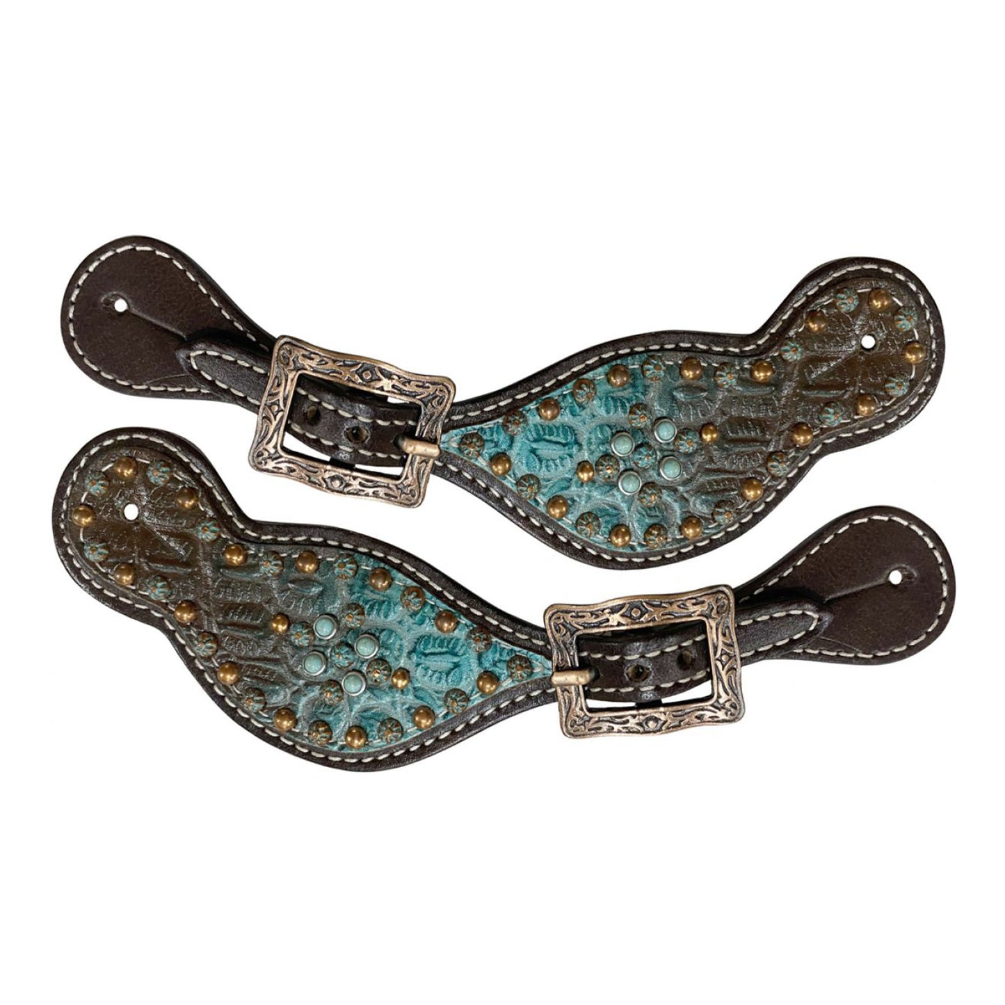 Showman Ladies Turquoise Gator Spur Straps