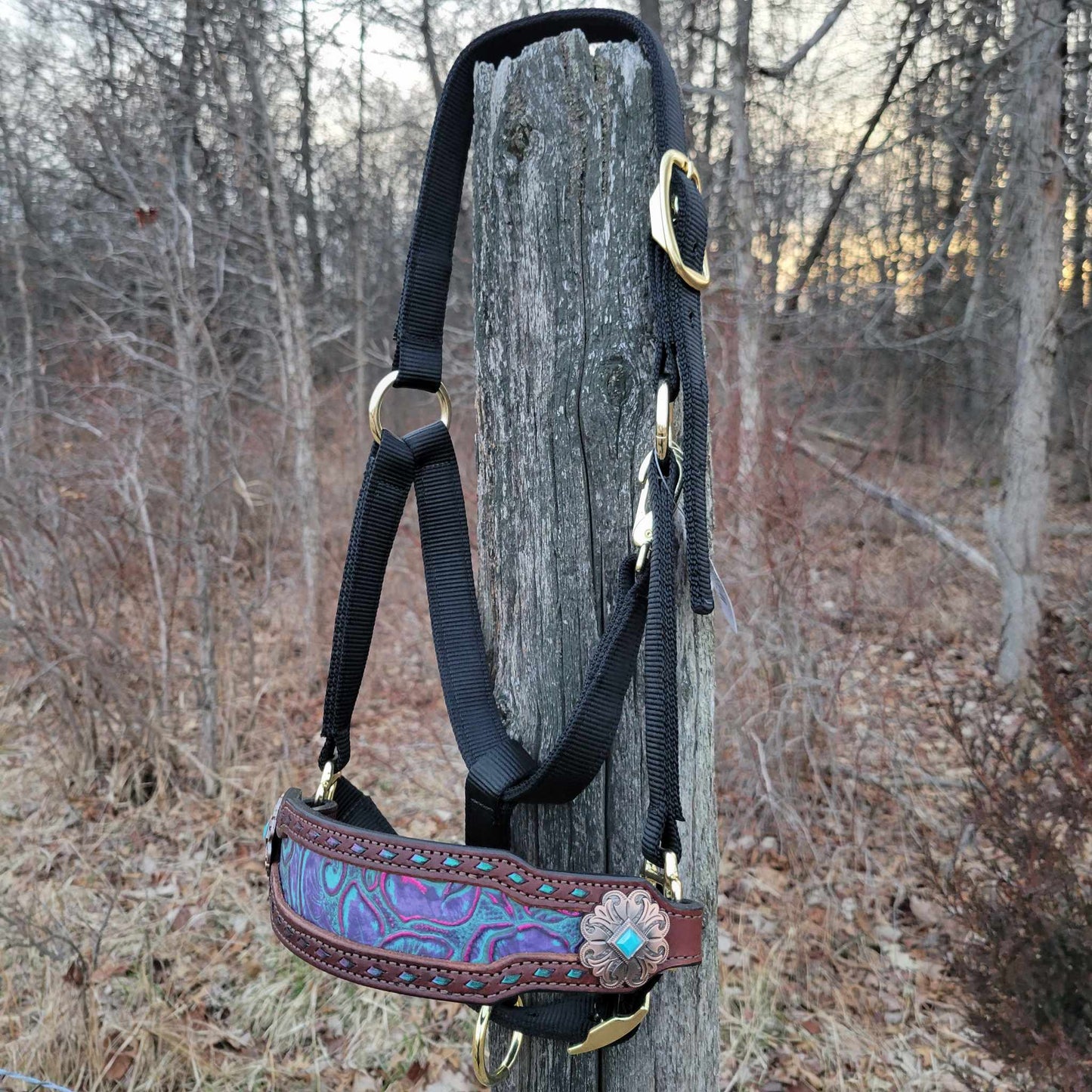 Floral Croc Metallic Hot Pink Inlaid Noseband on Halter