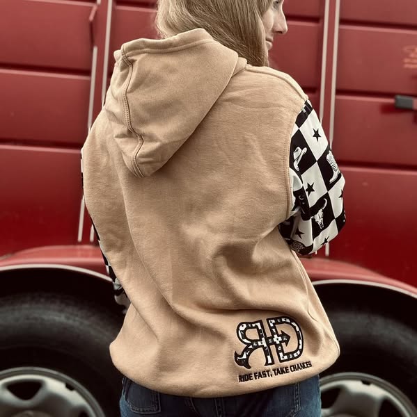 Rocket Donkey Hoodie Tan Checkered