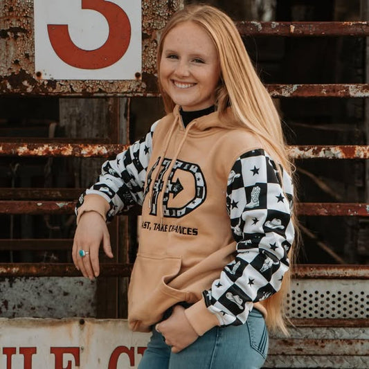 Rocket Donkey Hoodie Tan Checkered