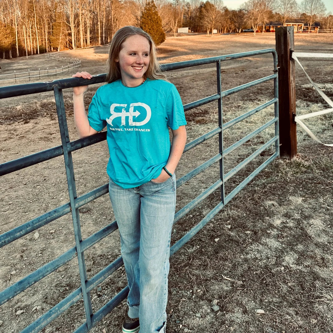 Rocket Donkey Teal Distressed T Shirt