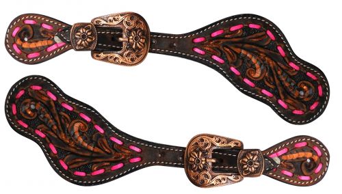 Showman Ladies Pink Buckstitch Spur Straps