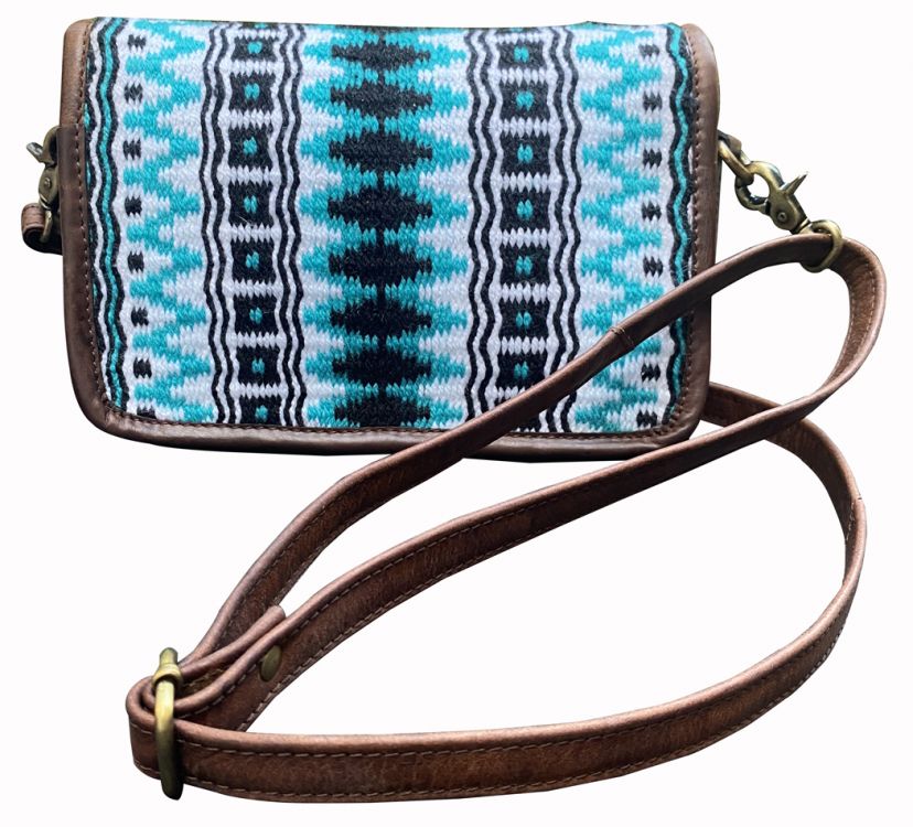 Showman Blue Wool Saddle Blanket Leather Crossbody Bag