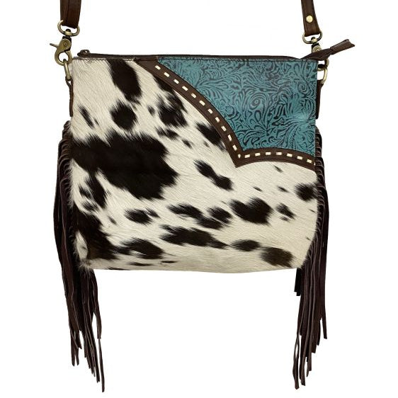 Klassy Cowgirl Hair-On Cowhide Leather Fringe Crossbody Bag
