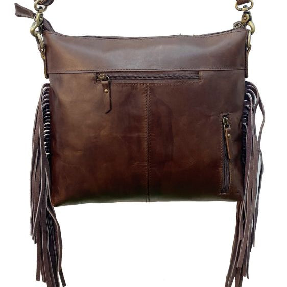 Klassy Cowgirl Hair-On Cowhide Leather Fringe Crossbody Bag
