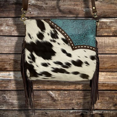 Klassy Cowgirl Hair-On Cowhide Leather Fringe Crossbody Bag