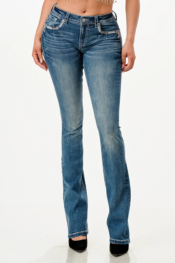 Grace In LA Aztec Motif Mid-Rise Boot Cut 36"