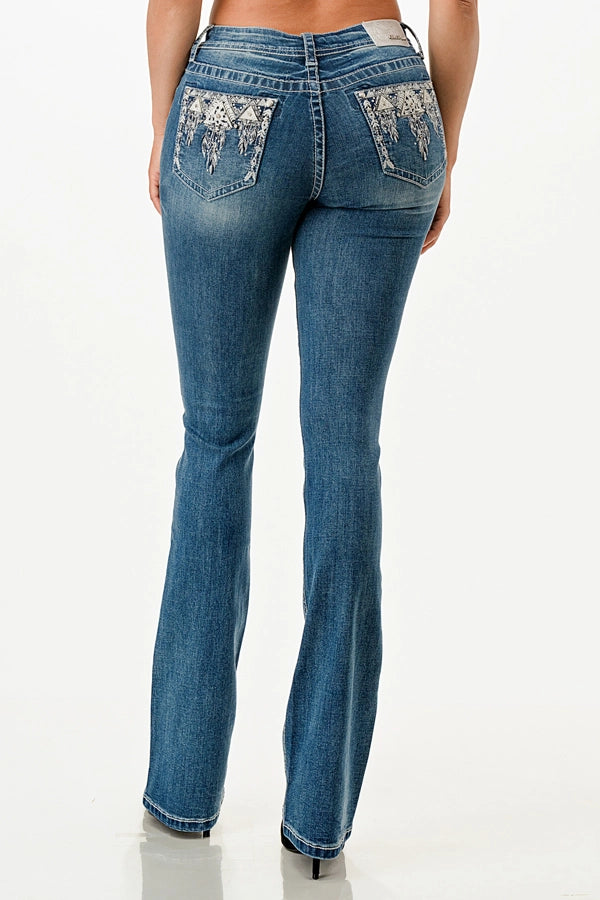 Grace In LA Aztec Motif Mid-Rise Boot Cut 36"