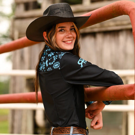 Rocket Donkey Black Turquoise Rodeo Shirt