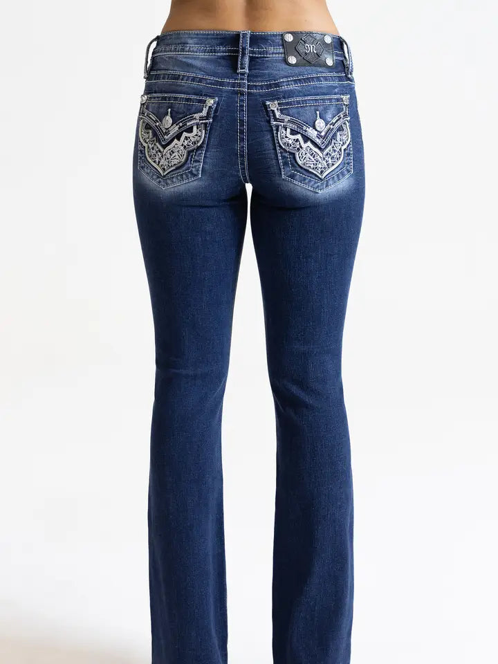 Miss Me 34" Embroidered Americana Mid Rise Boot Cut Jean