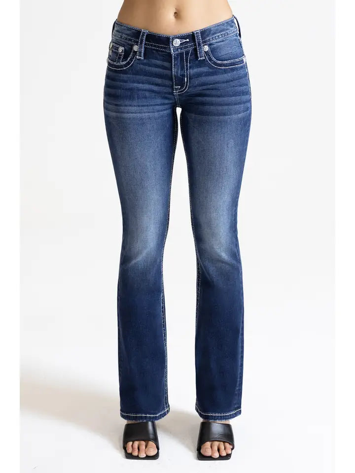 Miss Me 34" Embroidered Americana Mid Rise Boot Cut Jean