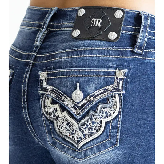 Miss Me 34" Embroidered Americana Mid Rise Boot Cut Jean