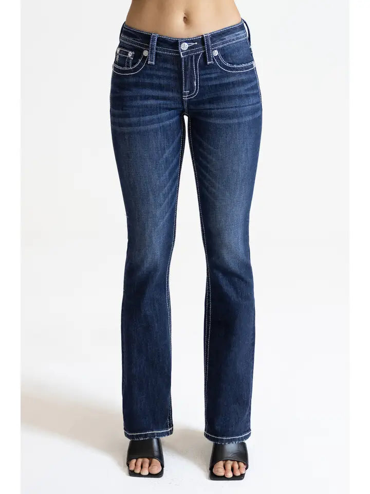 Miss Me 34" Aztec Embroidered Mid-Rise Boot Cut Jeans
