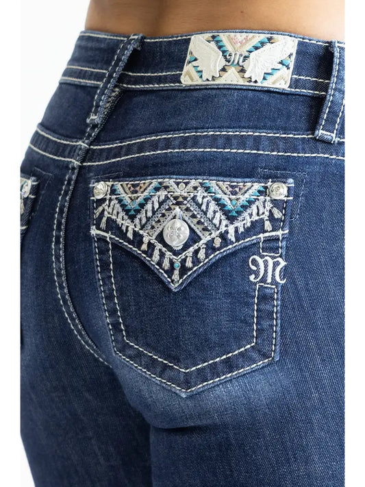 Miss Me 34" Aztec Embroidered Mid-Rise Boot Cut Jeans