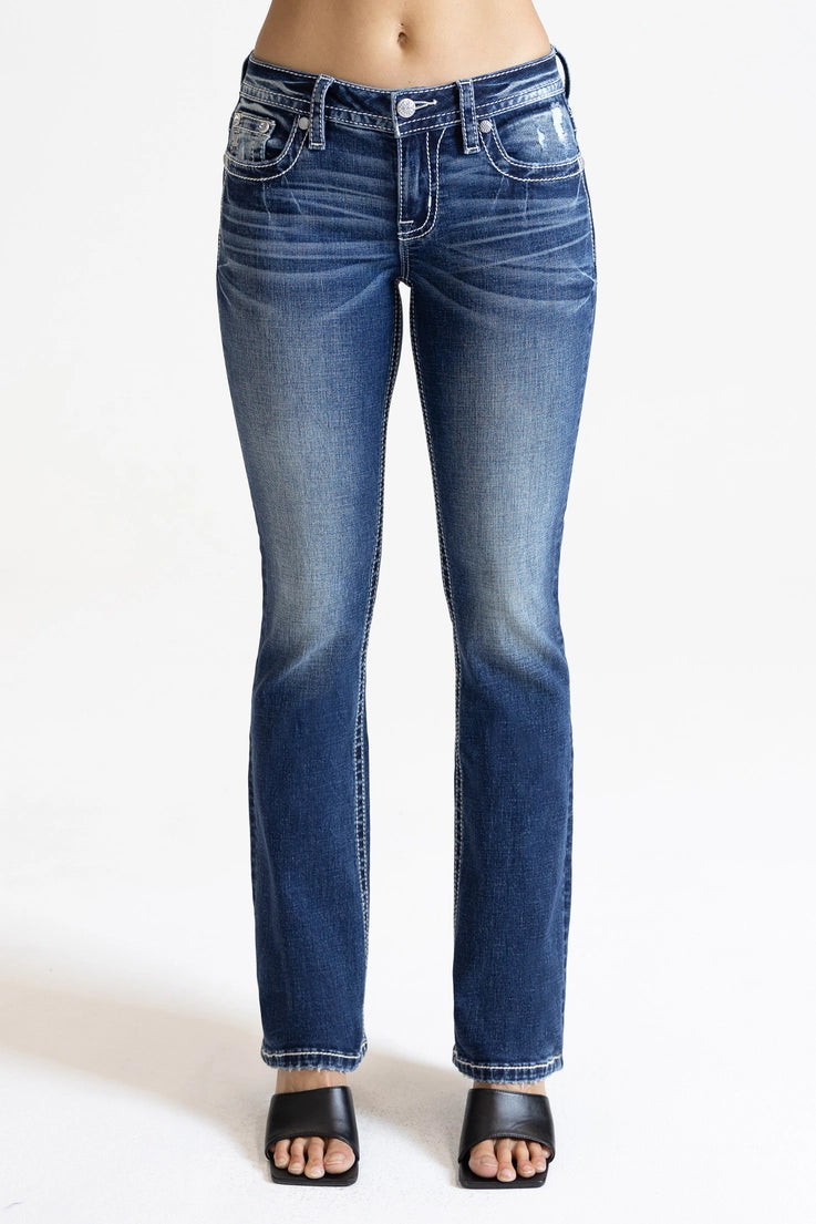 Miss Me 34" Aztec Embroidered Mid Rise Boot Cut Jean
