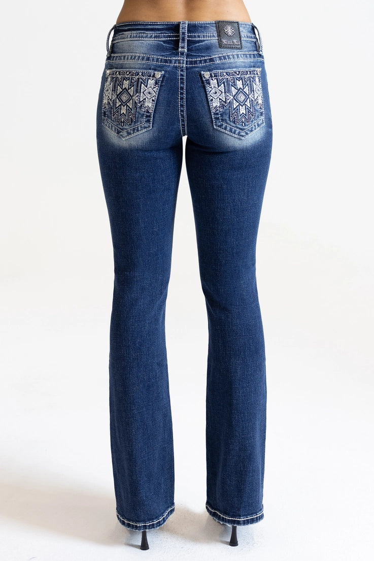 Miss Me 34" Aztec Embroidered Mid Rise Boot Cut Jean