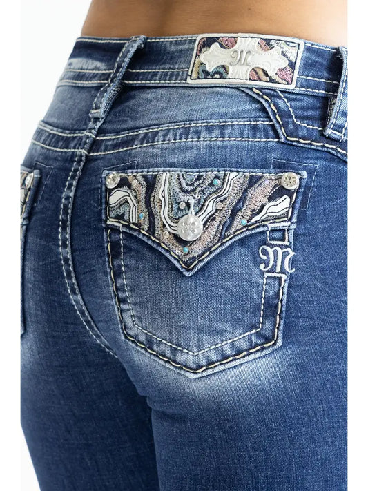 Miss Me 34" Embroidered Mid Rise Boot Cut Jean