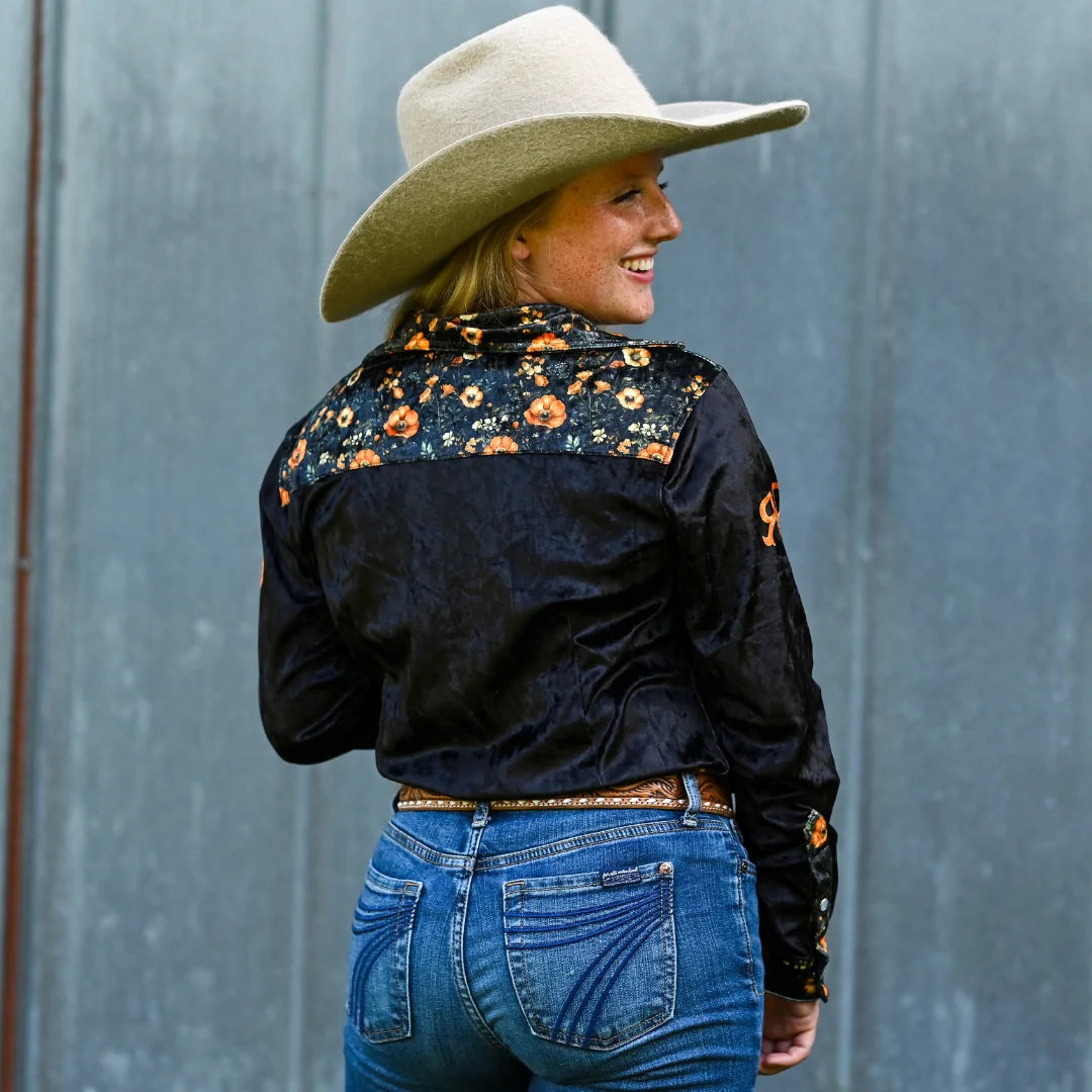 Rocket Donkey Velvet Orange Floral Rodeo Shirt