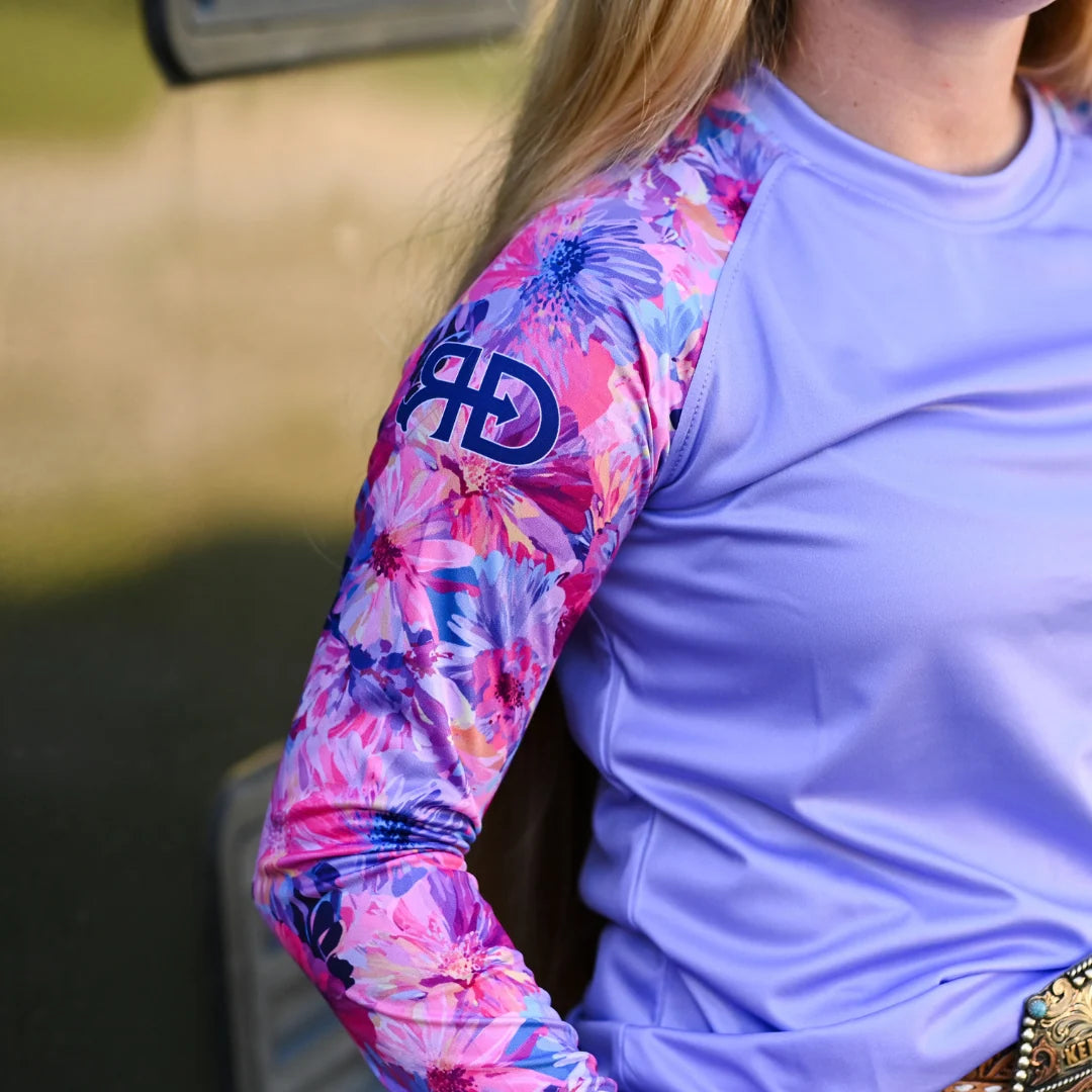Rocket Donkey Purple Floral Long Sleeve Compression Shirt