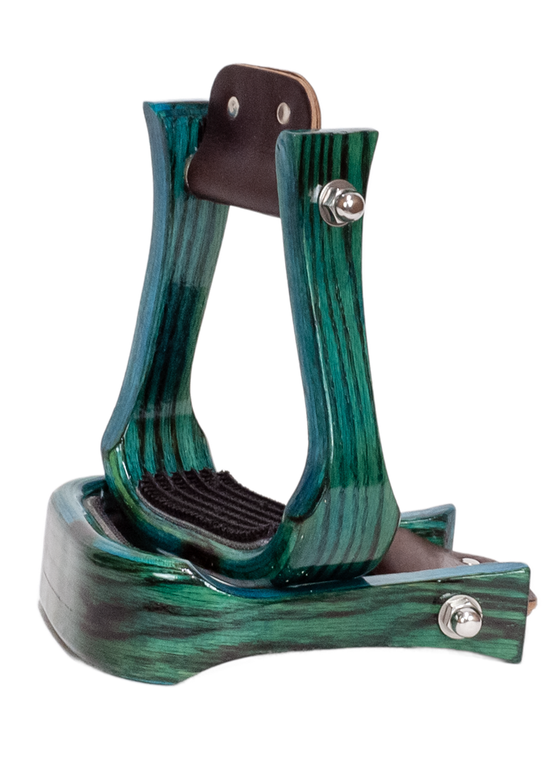 2" Teal Wooden Barrel Stirrup w/ Rubber Grip