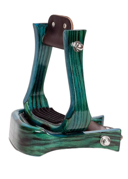2" Teal Wooden Barrel Stirrup w/ Rubber Grip