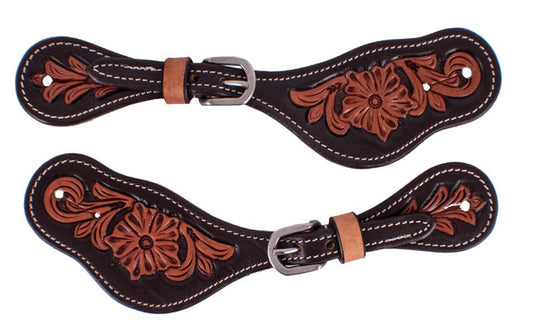 Showman Ladies Two-Tone Floral Tooled Spur Straps
