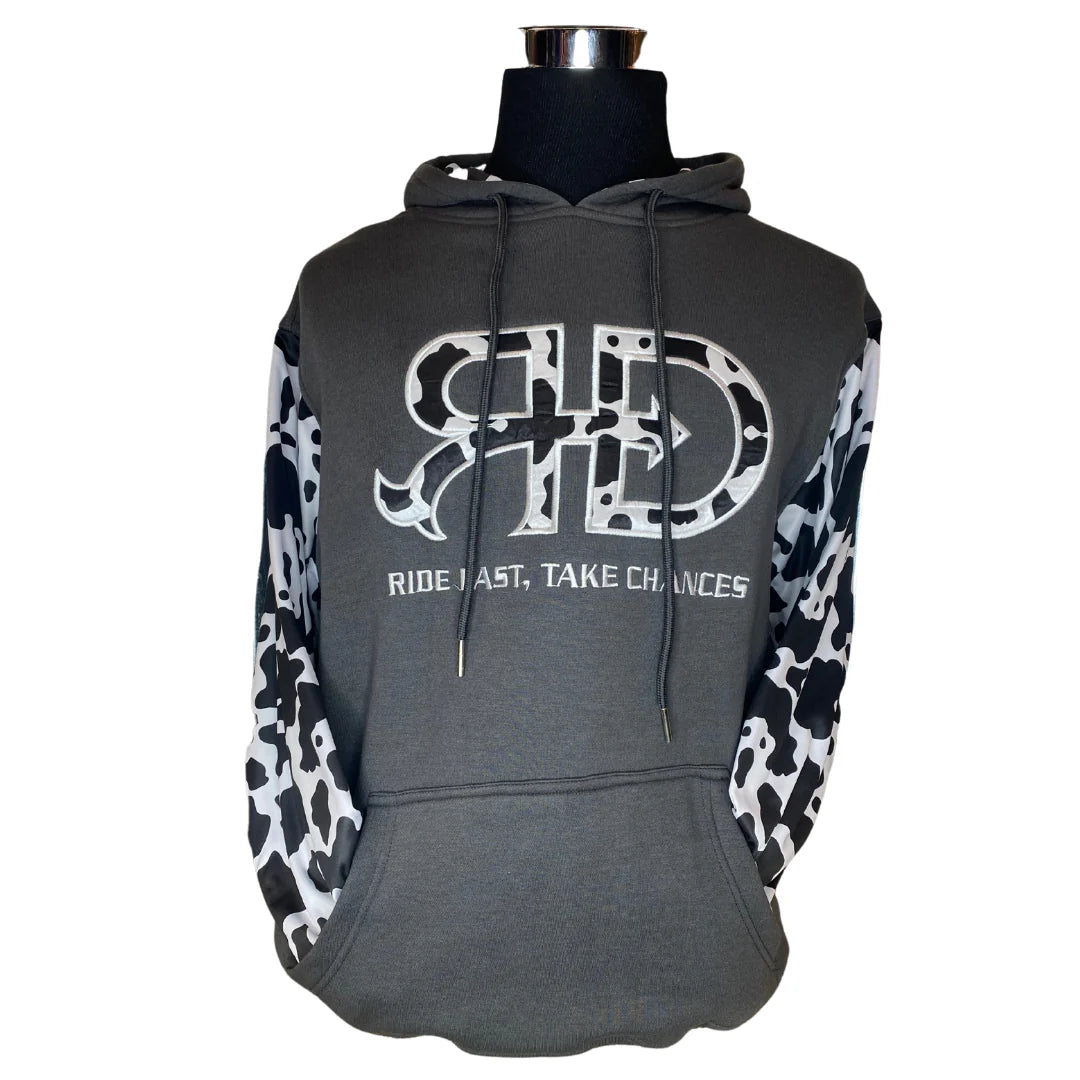 Rocket Donkey Hoodie Dark Grey Cow Print