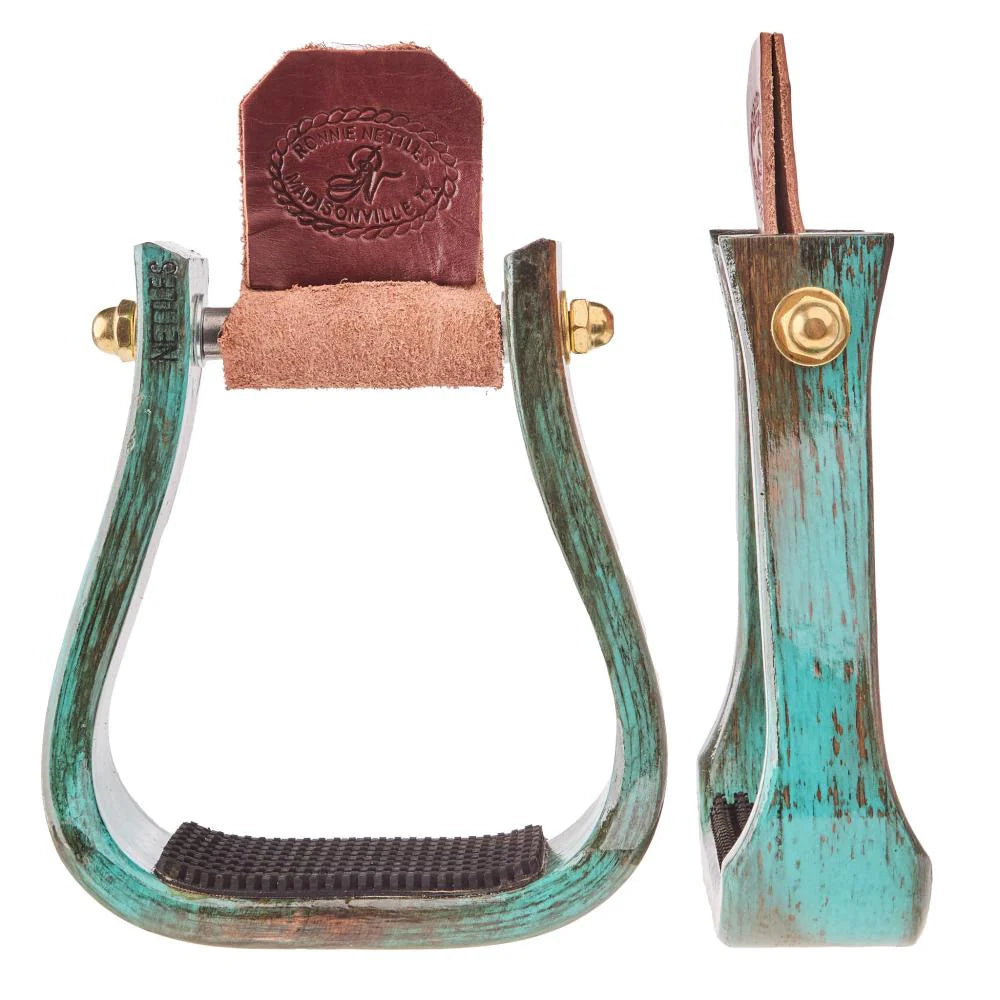 Nettles Country 2in Distressed Turquoise Barrel Stirrup