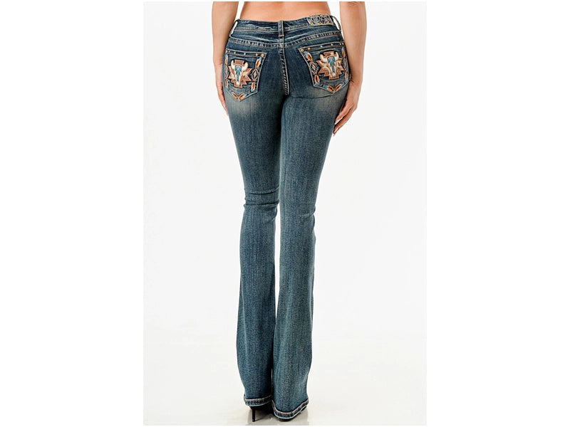 Grace In LA Steer Head Embroidery Mid-Rise Boot Cut 34"