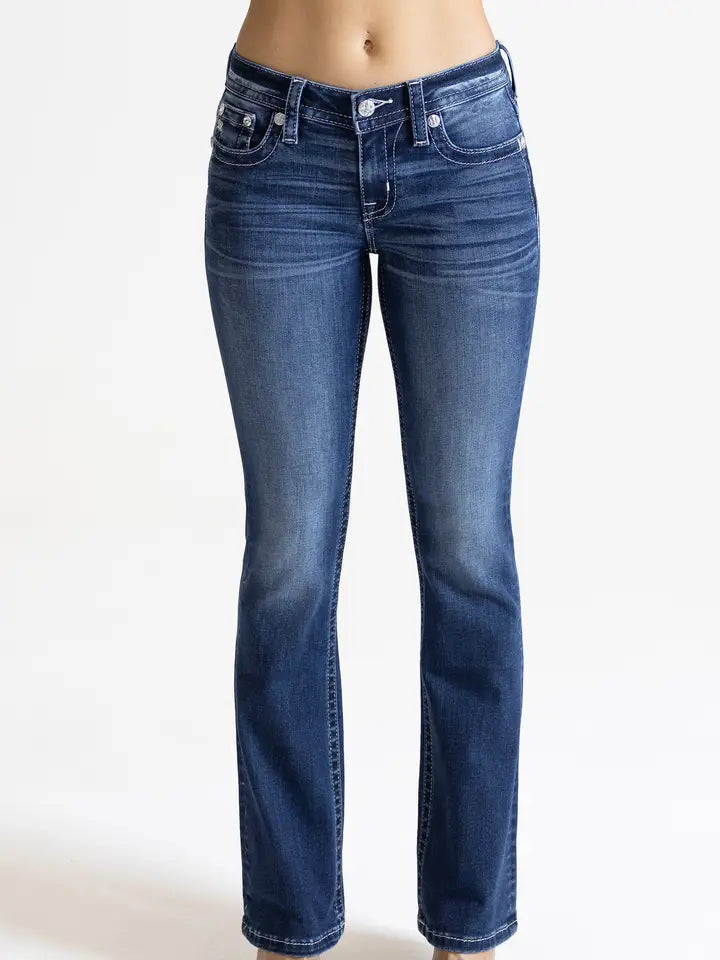 Miss Me 34" Embroidered Americana Mid Rise Boot Cut Jean