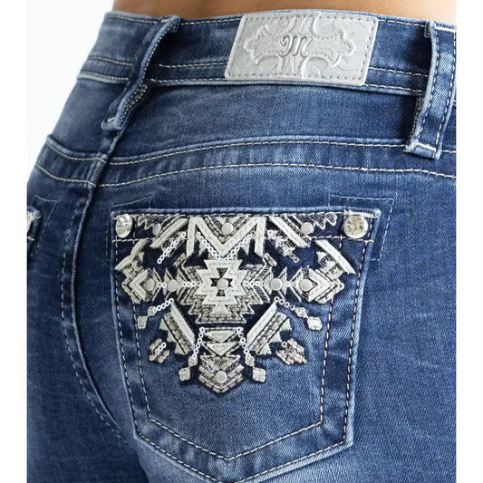 Miss Me 34" Embroidered Americana Mid Rise Boot Cut Jean