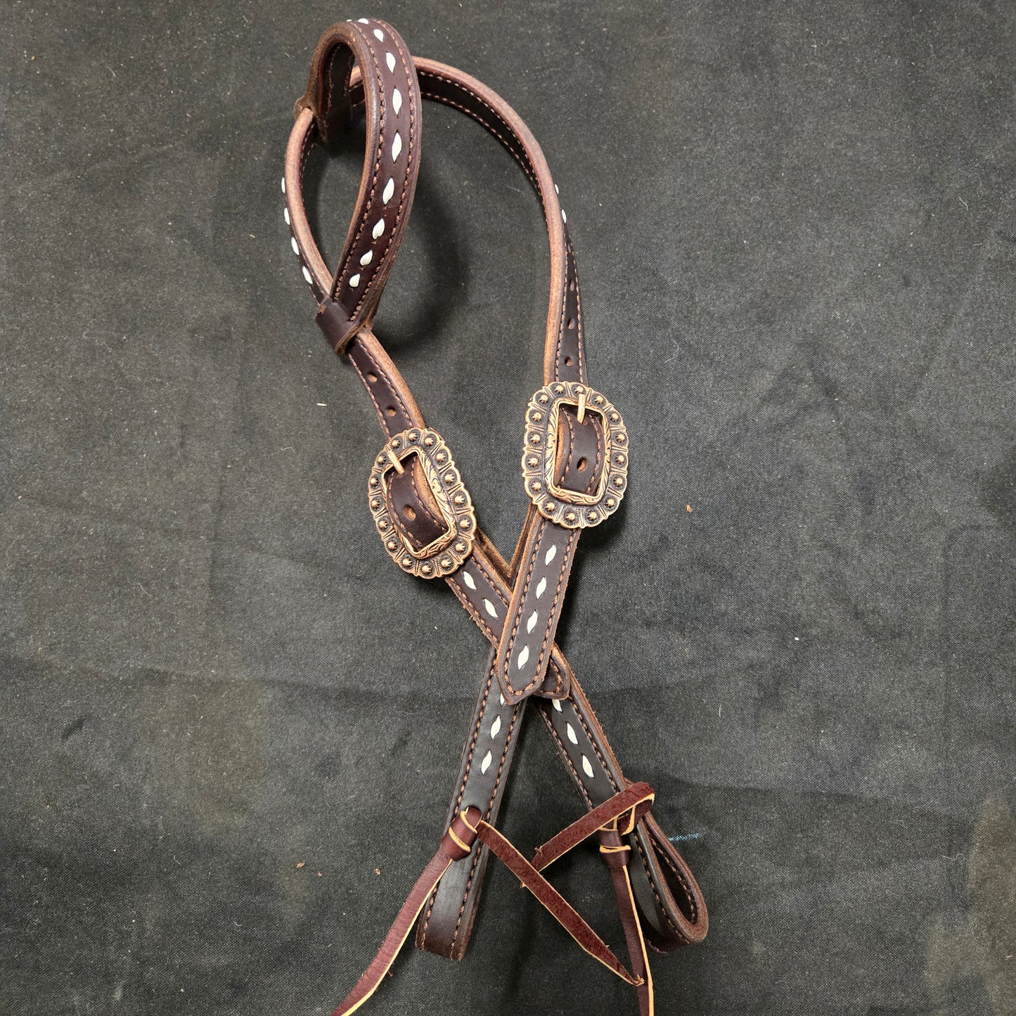 White Buckstitched One Ear Tie End Headstall
