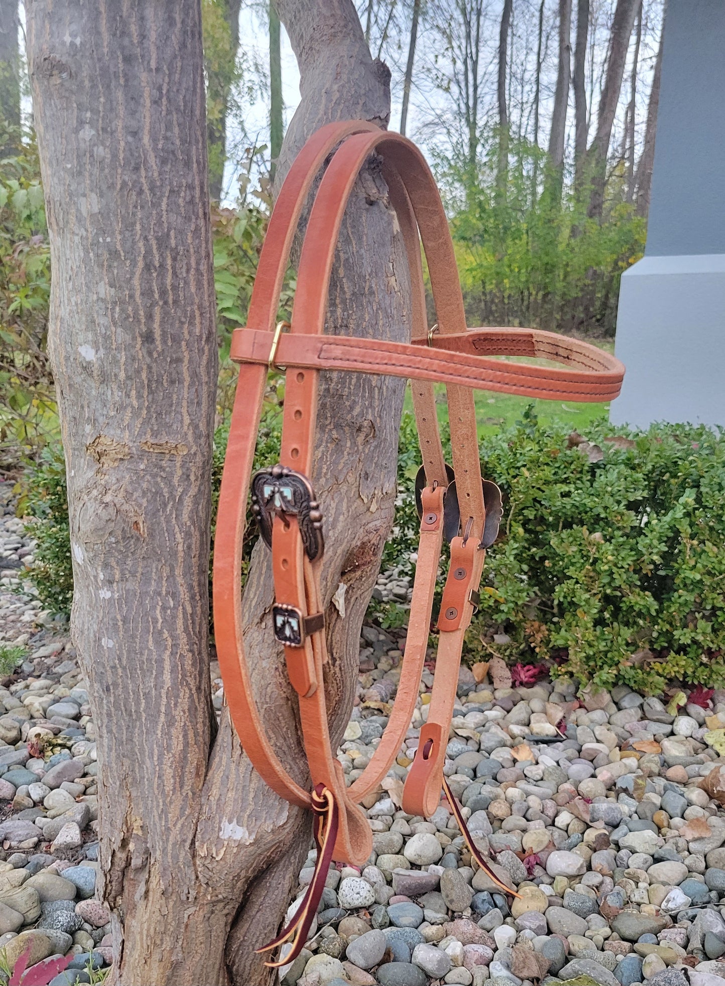 Hermann Oak Double Adjustment Browband Headstall - Fancy Buckles