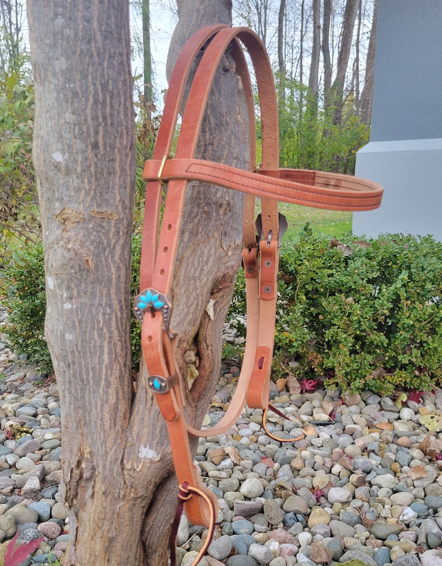 Hermann Oak Double Adjustment Browband Headstall - Fancy Buckles