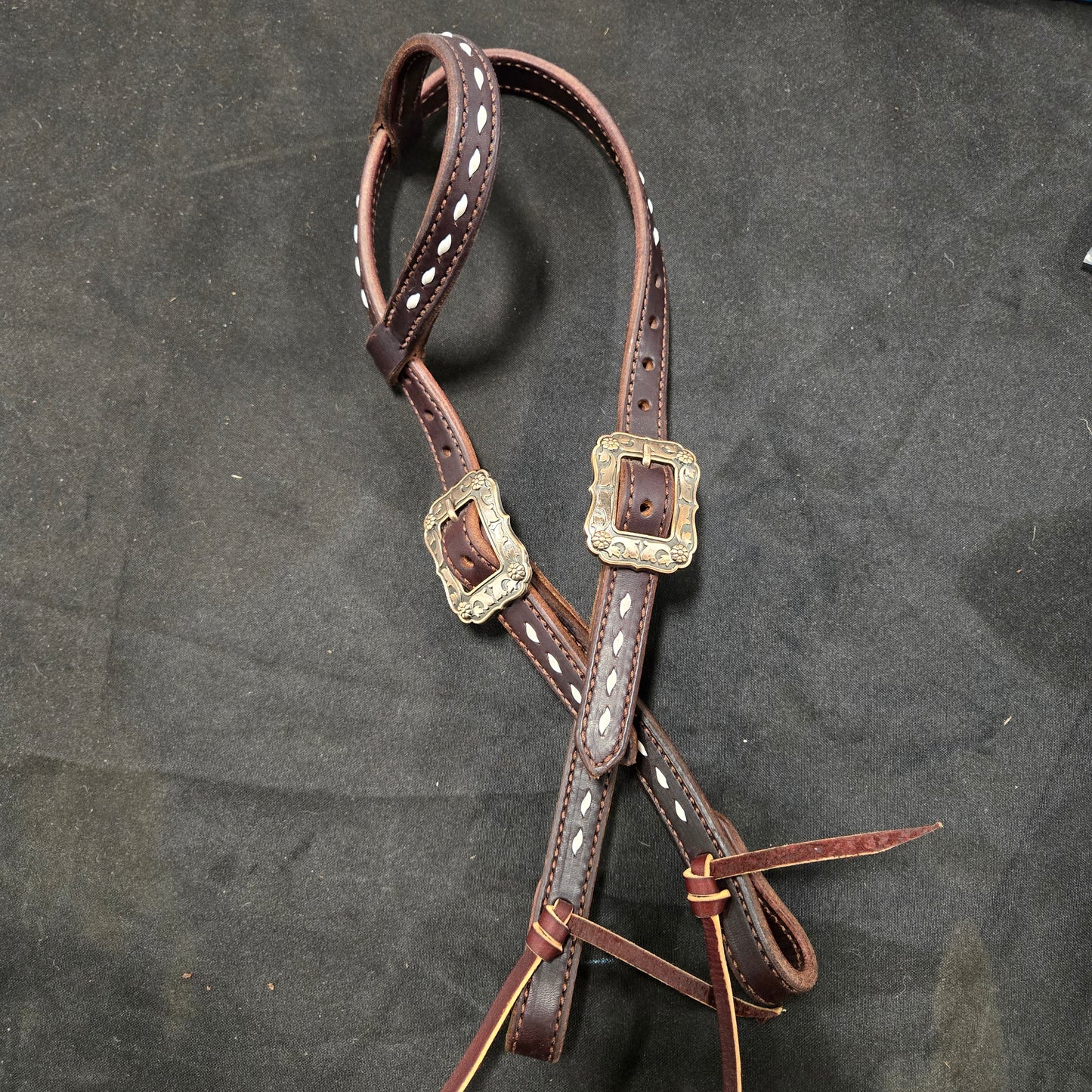 White Buckstitched One Ear Tie End Headstall