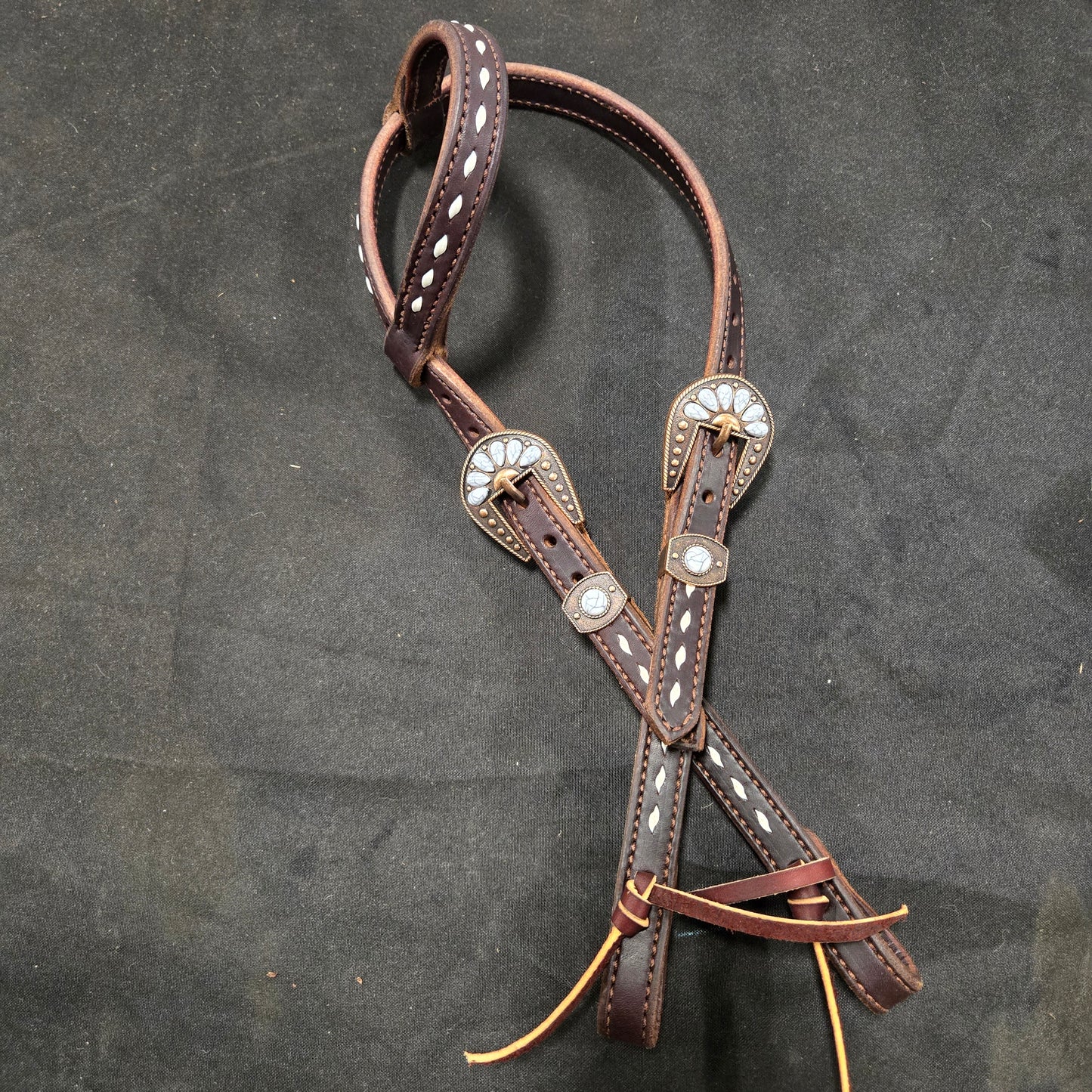 White Buckstitched One Ear Tie End Headstall