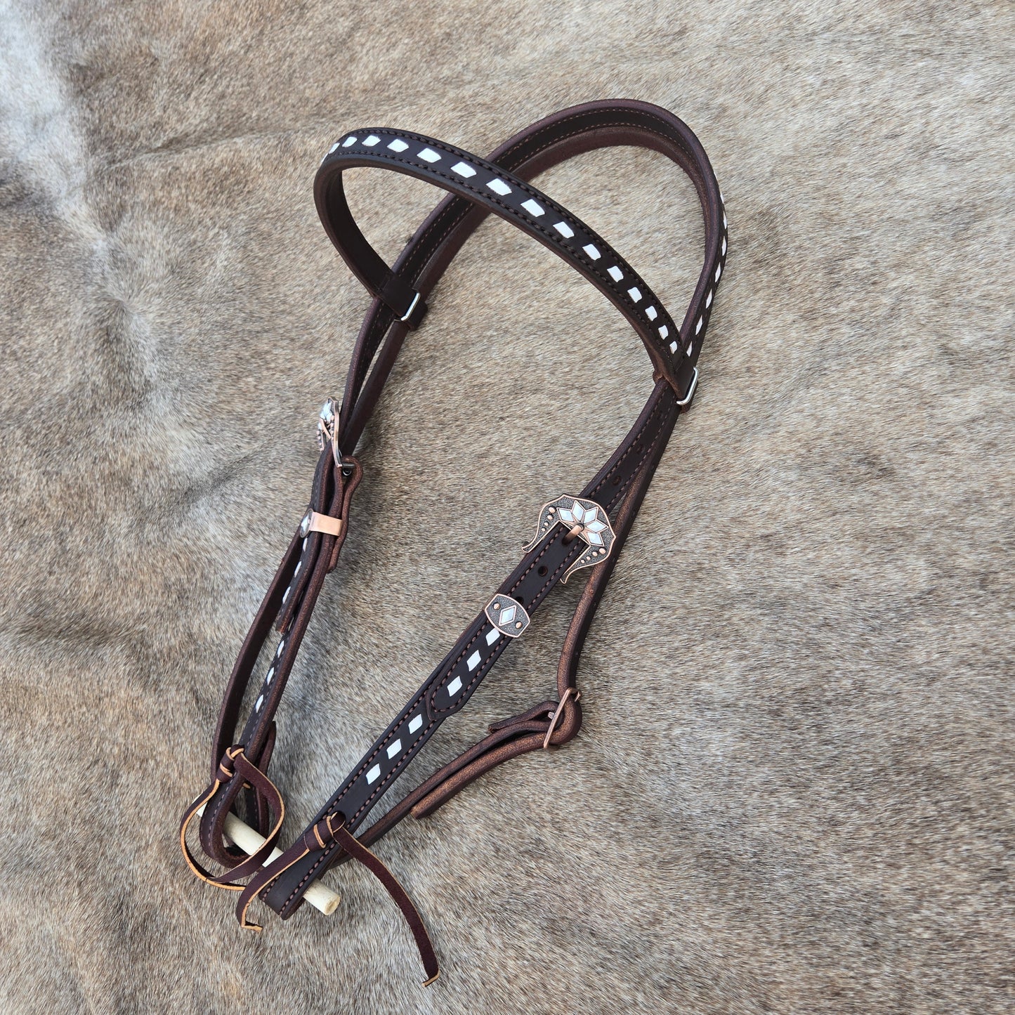 White Cactus Flower Buckstitch Dark Chocolate Tack Set
