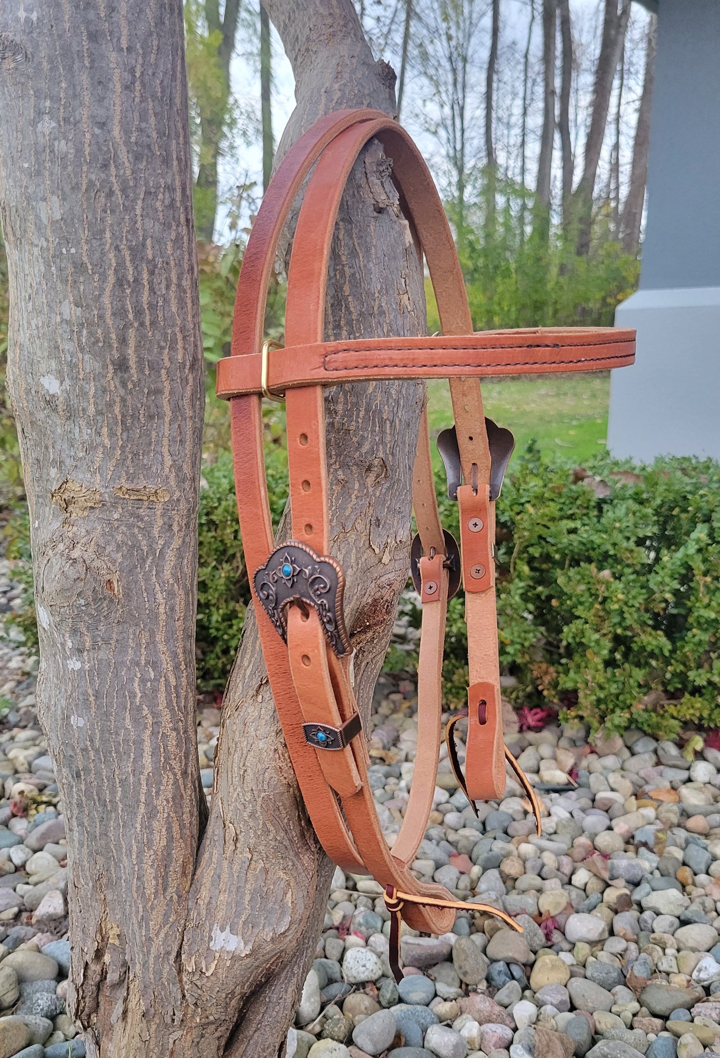 Hermann Oak Double Adjustment Browband Headstall - Fancy Buckles