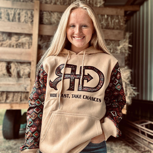 Rocket Donkey Hoodie Tan Aztec