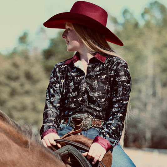Rocket Donkey Burgundy & Black Rodeo Shirt