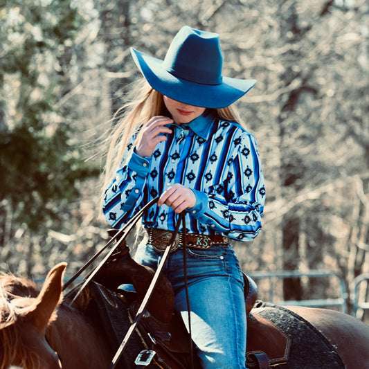 Rocket Donkey Blue Aztec Rodeo Shirt