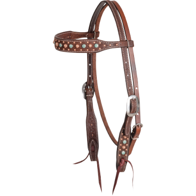 Martin Saddlery Chocolate Roughout Browband Headstall with Floral Spots