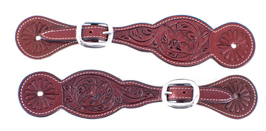 Showman Ladies Burgundy Floral Tooled Spur Strap