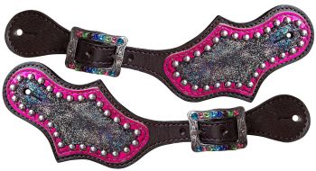 Showman Ladies Pink Metallic Spur Straps