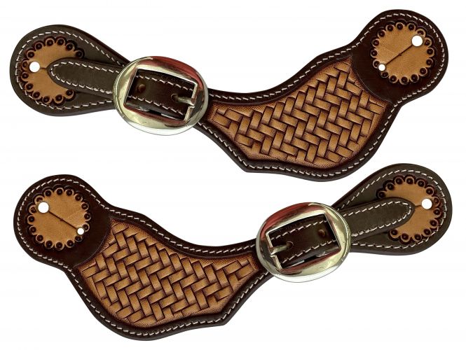 Showman Ladies Two-Tone Basket Stamped Spur Straps
