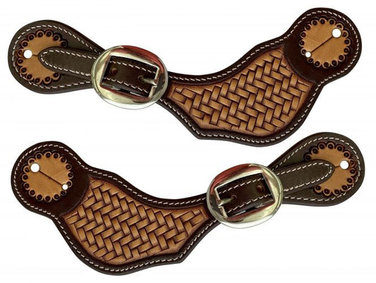 Showman Ladies Two-Tone Basket Stamped Spur Straps
